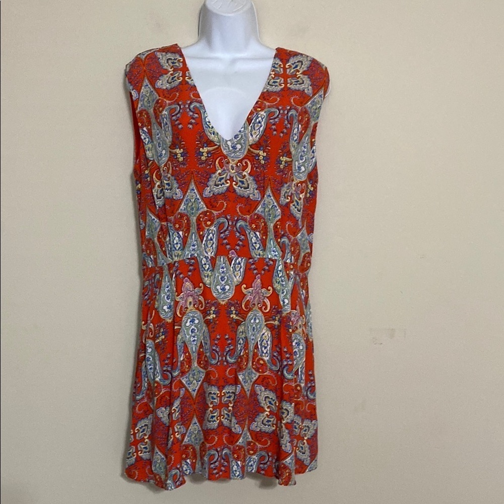 Mango dress women 8 paisley Orange Sleeveless fit flare vacation Festival resort